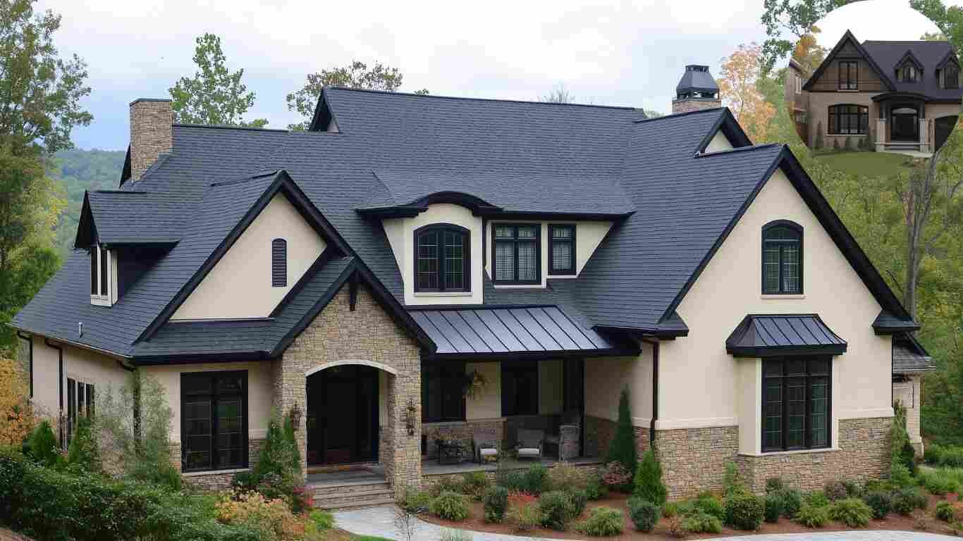 what color siding goes with black roof house