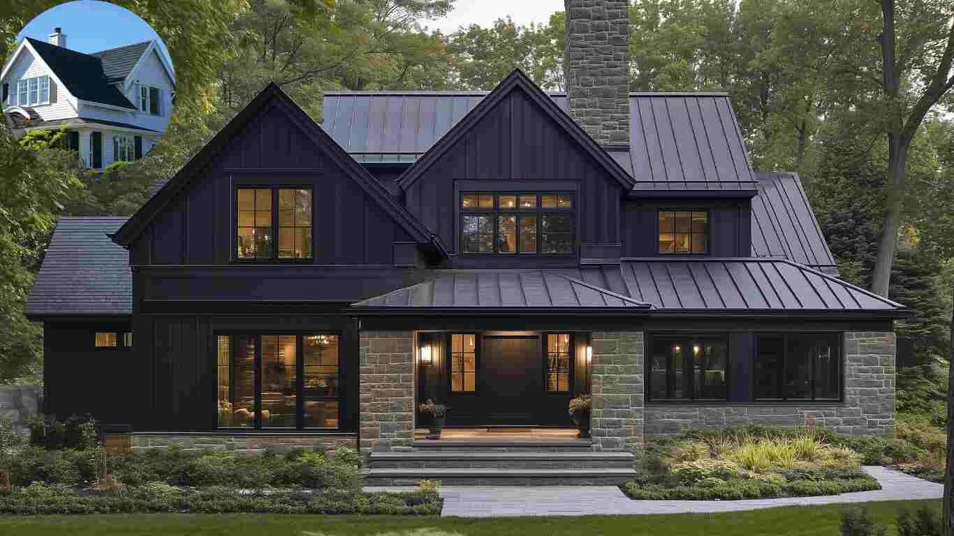 what color siding goes with black roof house