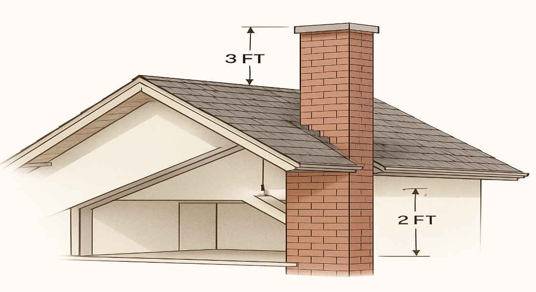 how high does a chimney have to be above the house roof