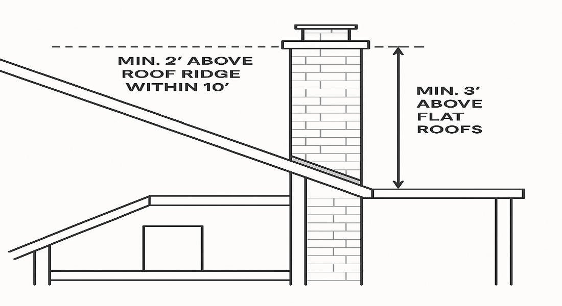 how high does a chimney have to be above the house roof