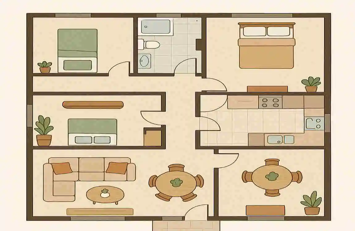 a family of four lives in a three bedroom house
