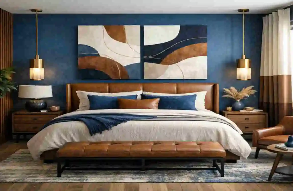 Home with a Modern Blue and Brown Bedroom