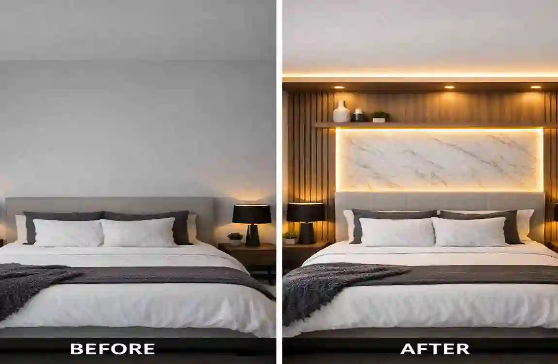 Bedroom Headboard False Wall with LED Magic