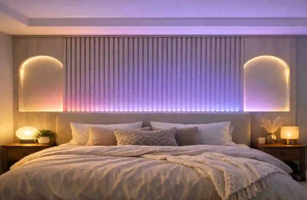 Bedroom Headboard False Wall with LED Magic