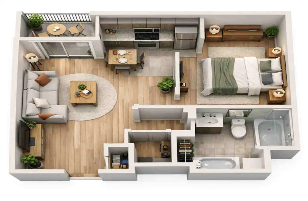 how many square feet in a one bedroom apartment