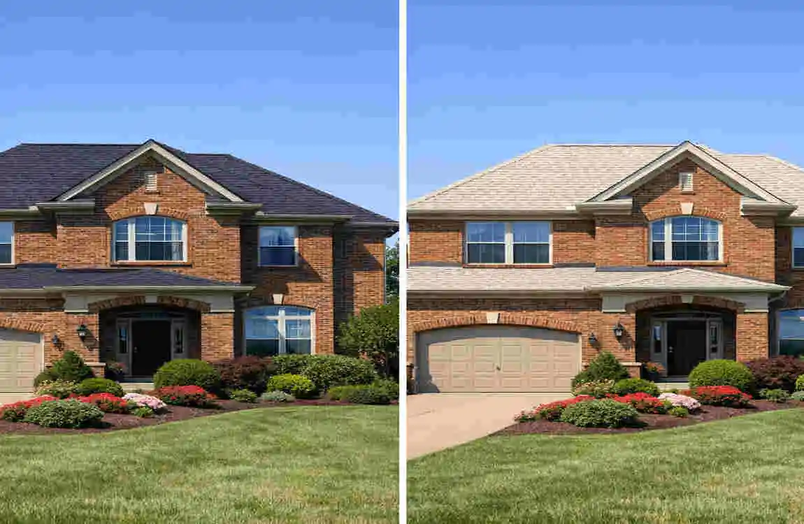 brick house and roof color