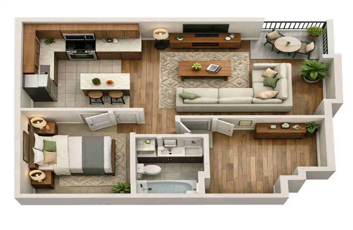 how many square feet in a one bedroom apartment