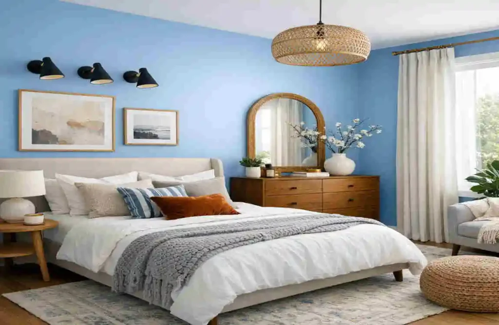Sky Blue Bedroom Walls: Stylish Combination Ideas sky blue bedroom wall colour combination