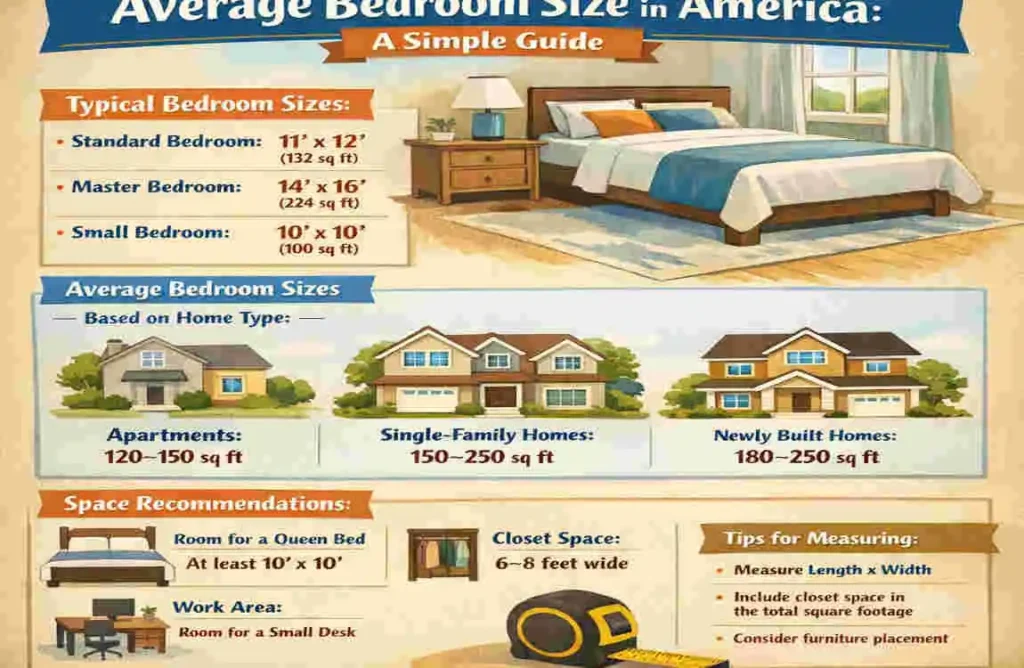 what is the average size bedroom in america