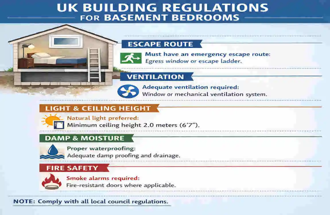 what is considered a bedroom in a basement in uk